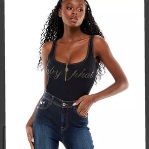 Baby Phat Women's Fitted Dark Wash Denim Zip-Front Bodysuit